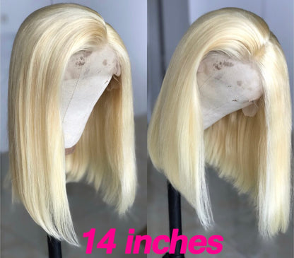 13X4 Lace Front Human Hair Wigs Straight 150% Platinum Blonde 613 Bob Wigs Brazilian Hair Preplucked