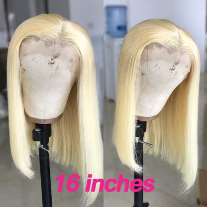 13X4 Lace Front Human Hair Wigs Straight 150% Platinum Blonde 613 Bob Wigs Brazilian Hair Preplucked