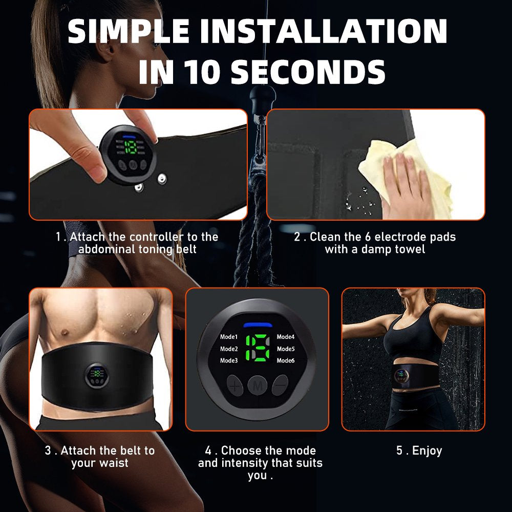 EMS Body Sculpting Training Belt USB Charging Smart Abdominal Fitness Belt with 6 Modes 15 Levels+Extension Strip Workout Equipment for Women Exercise Training