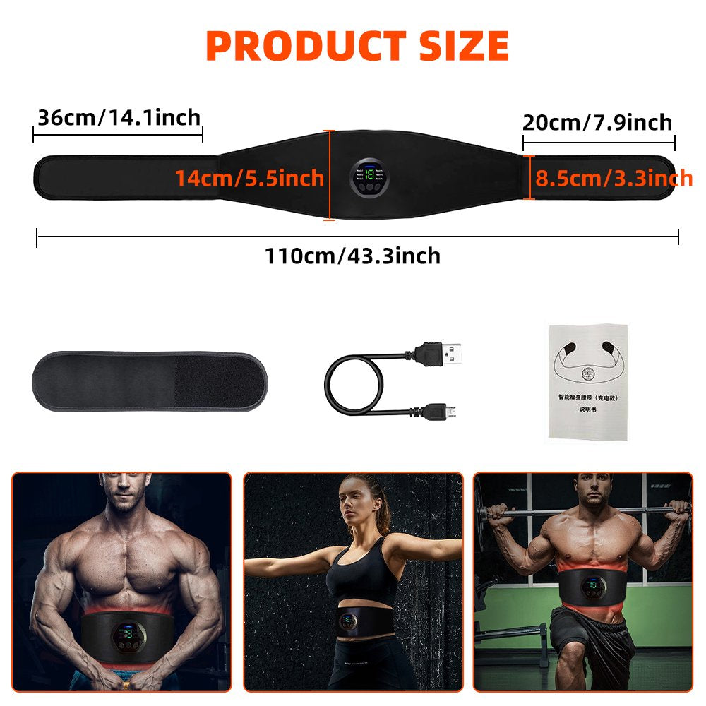 EMS Body Sculpting Training Belt USB Charging Smart Abdominal Fitness Belt with 6 Modes 15 Levels+Extension Strip Workout Equipment for Women Exercise Training