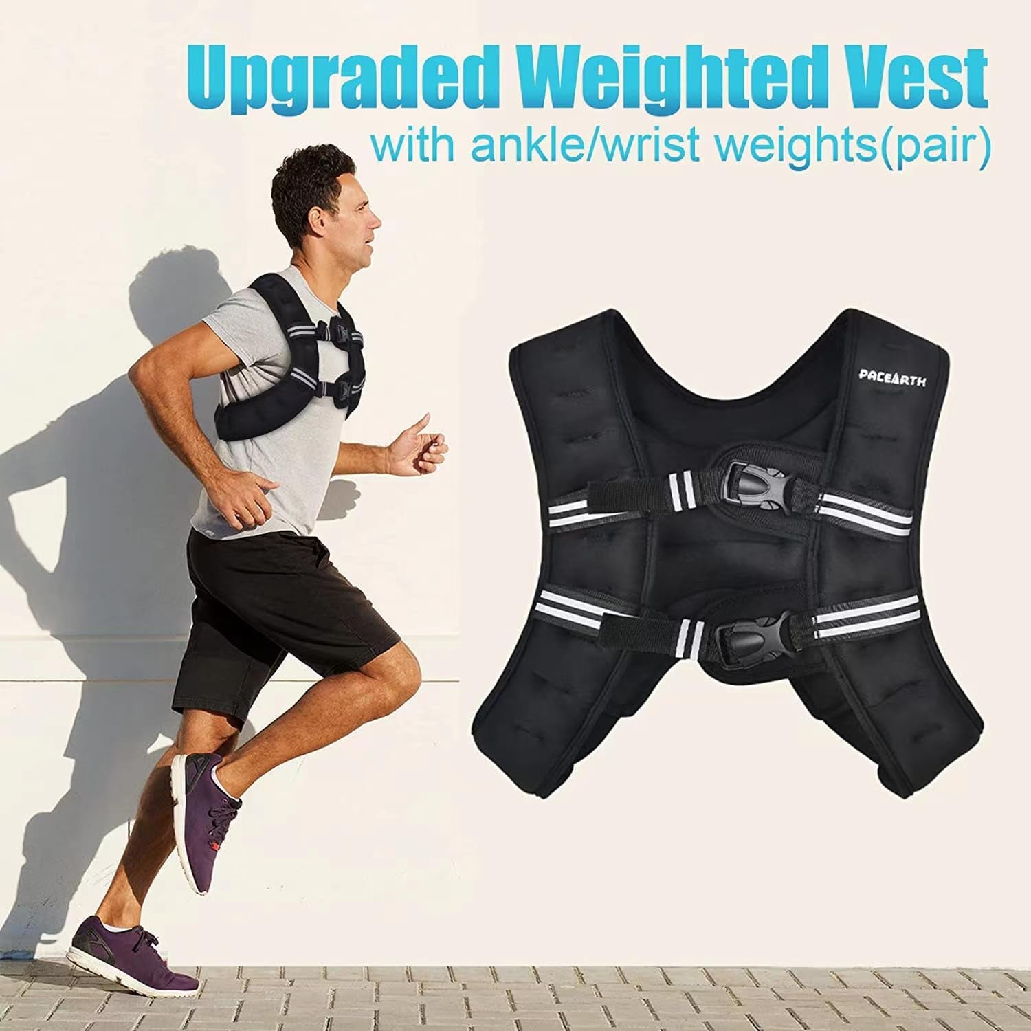 Weighted Vest with Ankle/Wrist Weights 6Lbs-30Lbs Body Weight Vest with Reflective Stripe, Size-Adjustable Workout Equipment for Strength Training, Walking, Jogging, Running for Men Women